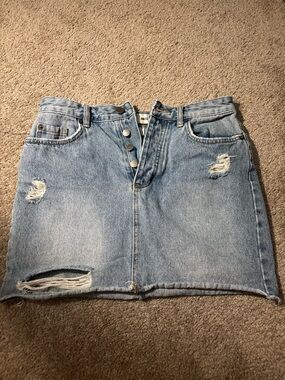 Distressed Denim Mini Skirt